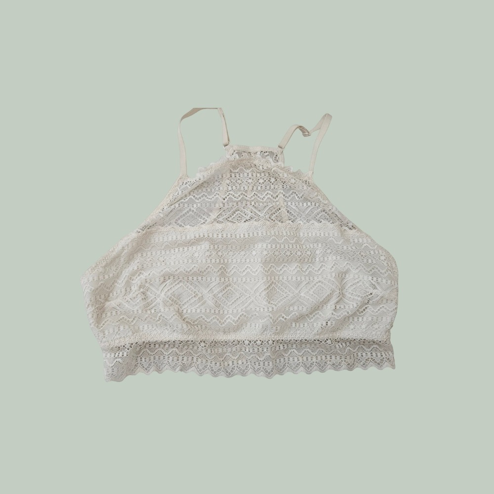 Mae Geometric Lace Hi-Neck Bralette Ivory Cream Racerback Size Medium 71J311